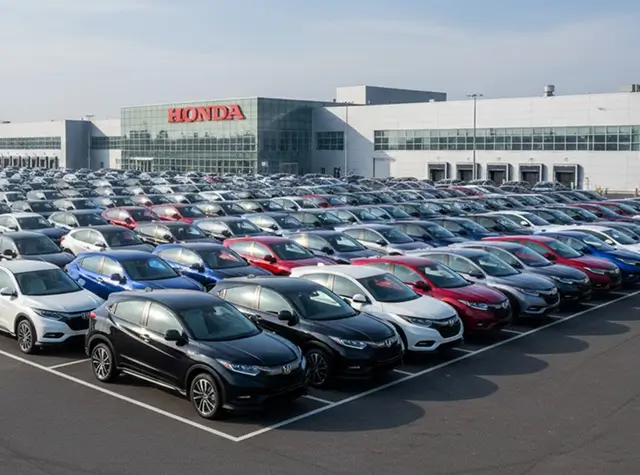 Many Honda vehicles in a lot
